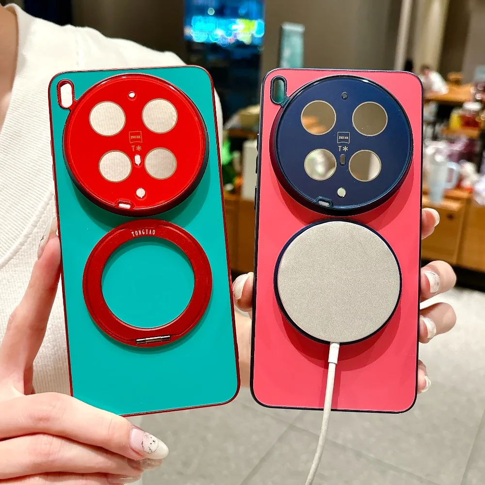 Fashion Dopamine Contrasting Color Phone Case with Magnetic Rotatable Ring Bracket and Shockproof Protection