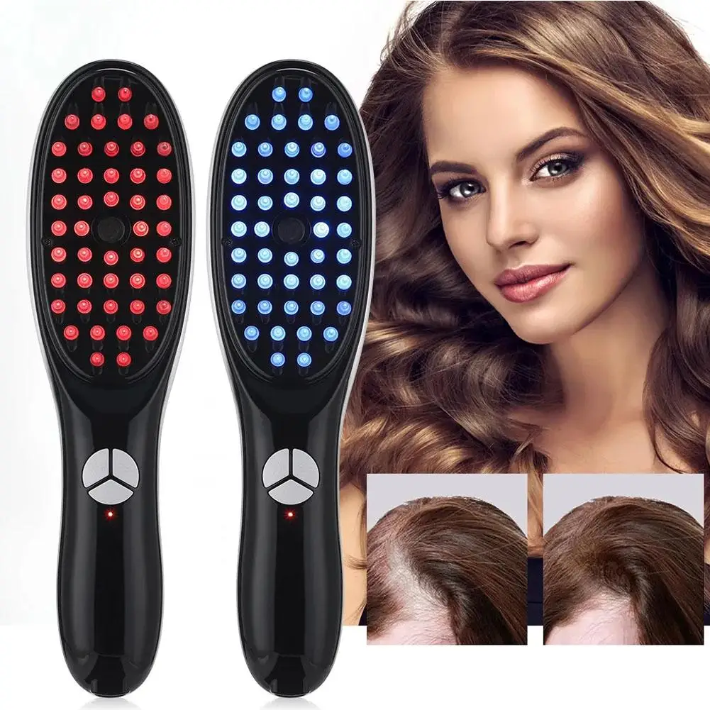 Electric Massage Comb Blue Red Light Therapy Vibration Ion Hair Brush Negative Massager Spray Scalp Massage