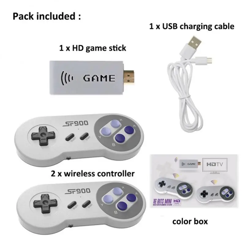 Vilcorn 미니 무선 Everdrive 게임 스틱 콘솔, SNES NES HDMI 호환 내장, SFC 드라이브용 3900 + 레트로 BR 게임