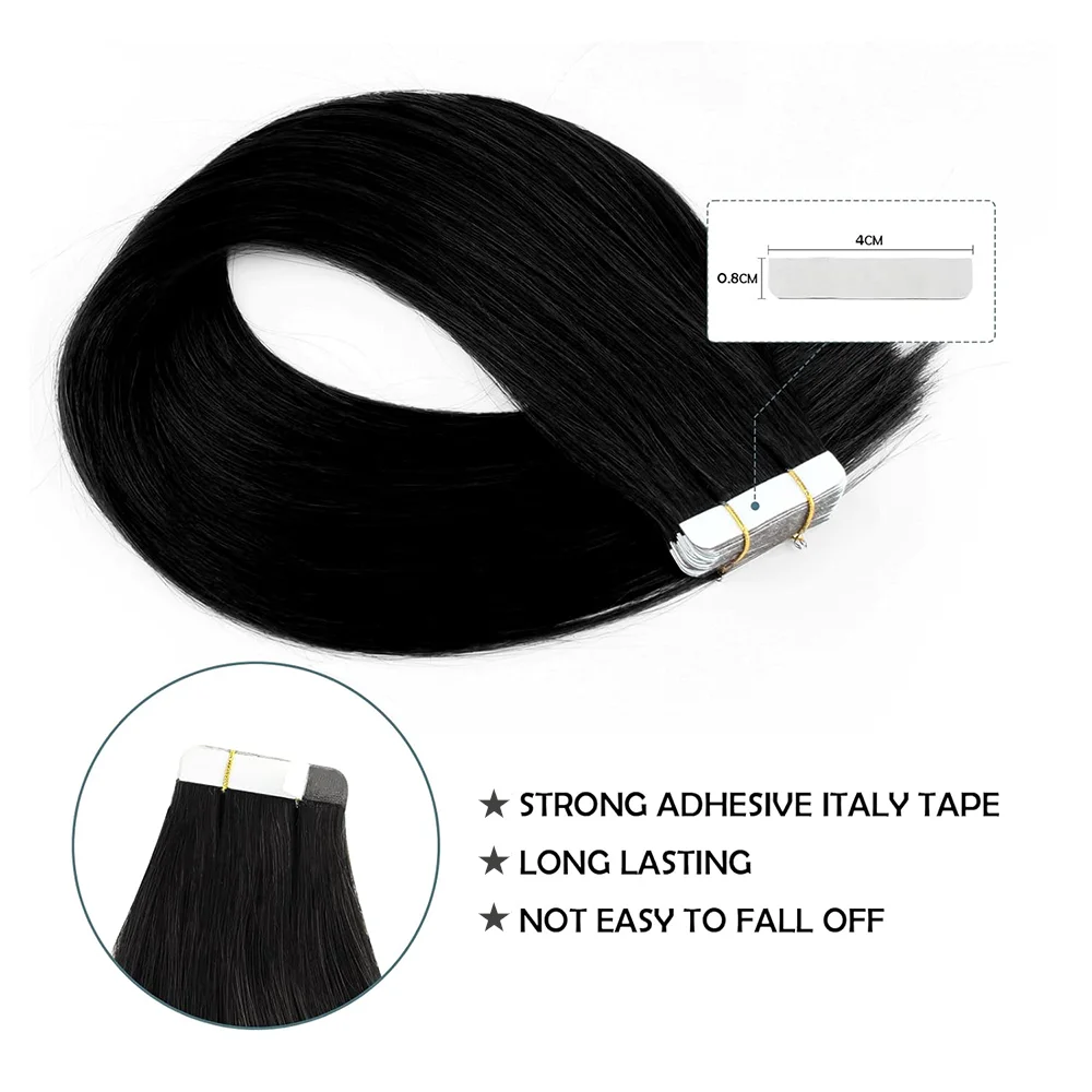 Silky Straight Tape In Hair Extensions Human Hair Natural Black Brazilian Real Human Tape In Extensions For Women
