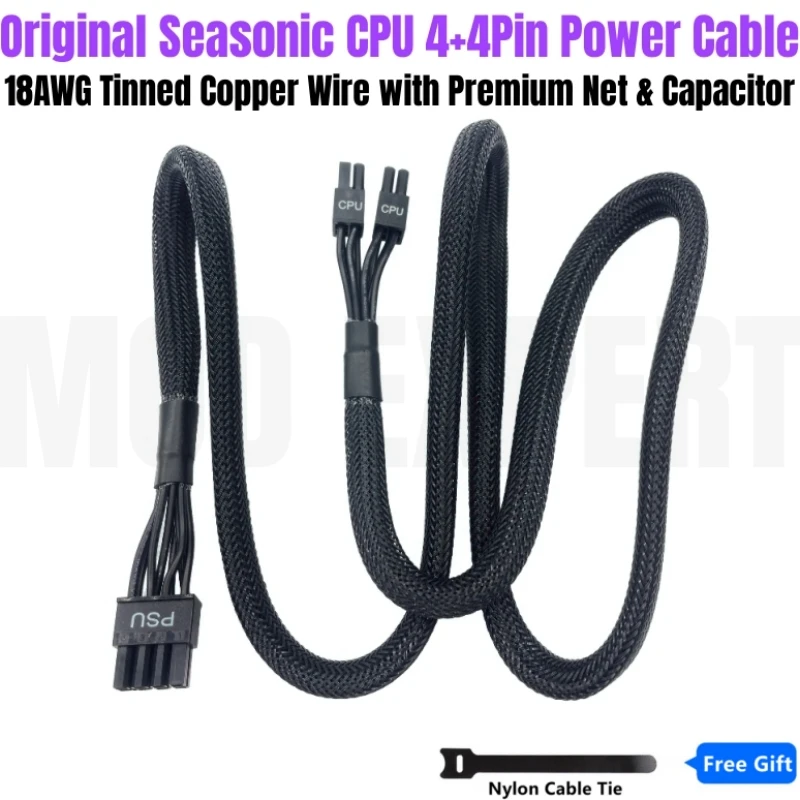 

Seasonic Genuine CPU Modular Power Cable 8Pin to 4+4Pin Braided with Capacitor 18AWG for PRIME, FOCUS, CORE, M12II EVO PSU Fonte