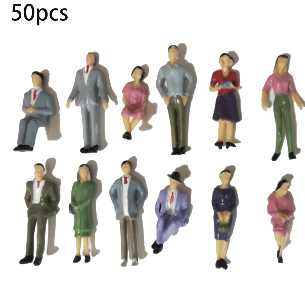 50Pcs 1:32 Scale Plastic People Figures Model Railway Trains Building Passengers DIY Character Different Pose Painted Figures