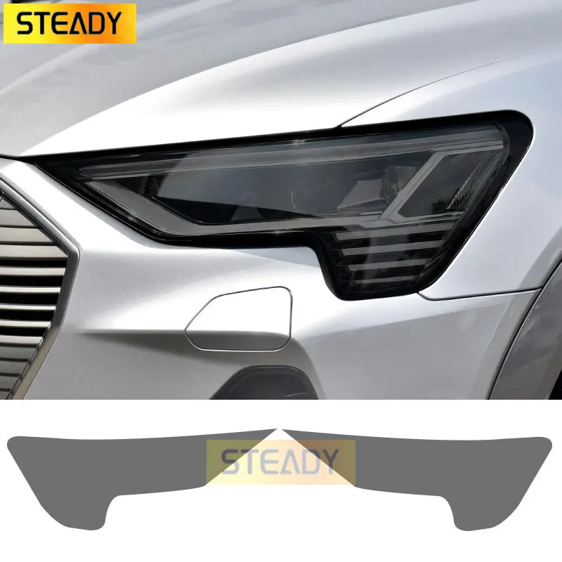 

2 Pcs Car Headlight Protective Film Front Light Transparent Smoke Black TPU Sticker For Audi Etron 55 Sportback S 2019 2020 2021