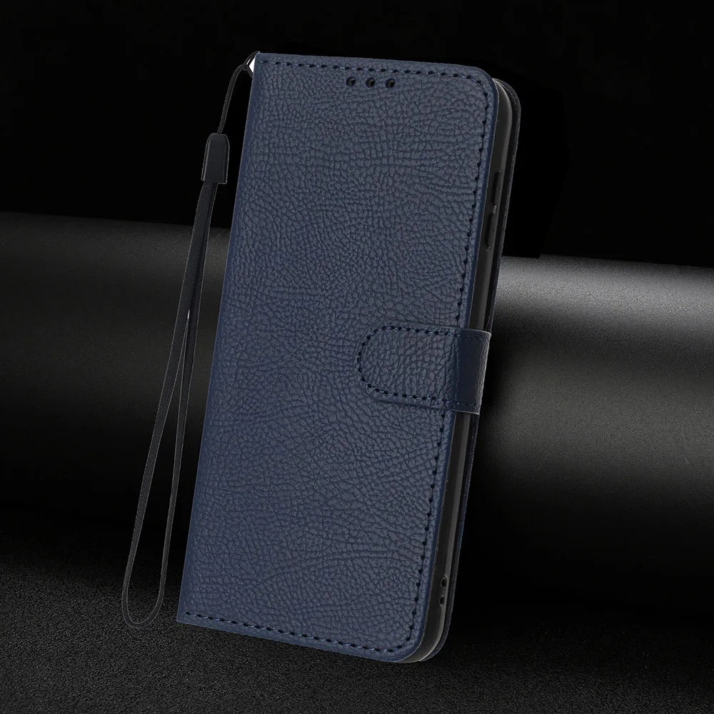 Litchi Leather Flip Wallet Case with Back Cover