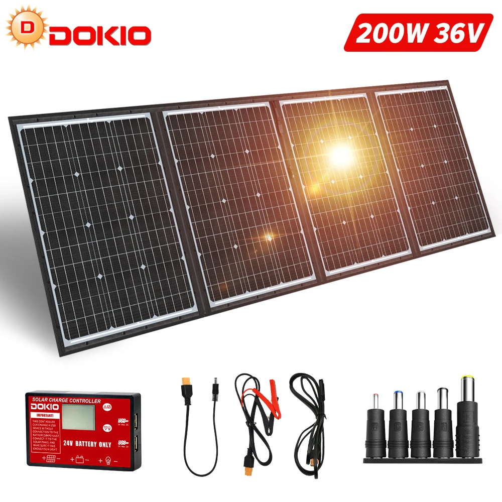 Солнечная панель DOKIO Складная, 36 В, 200/300 Вт, с контроллером 10 А
