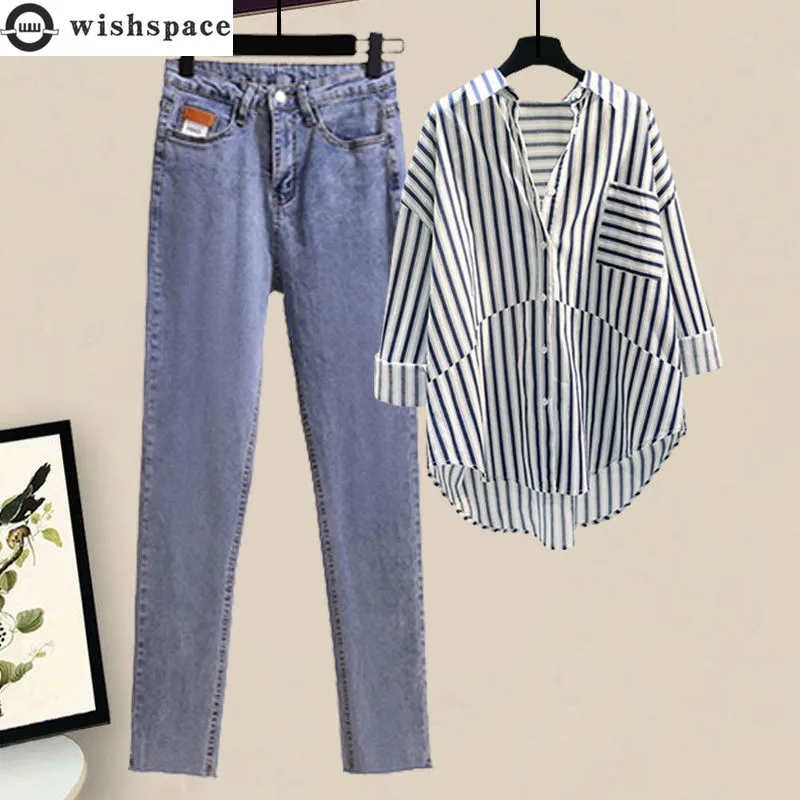 

Spring and Summer Suit Women's 2023 New Korean Version Sunscreen Shirt Top Slimming Versatile Jeans Two-piece Set