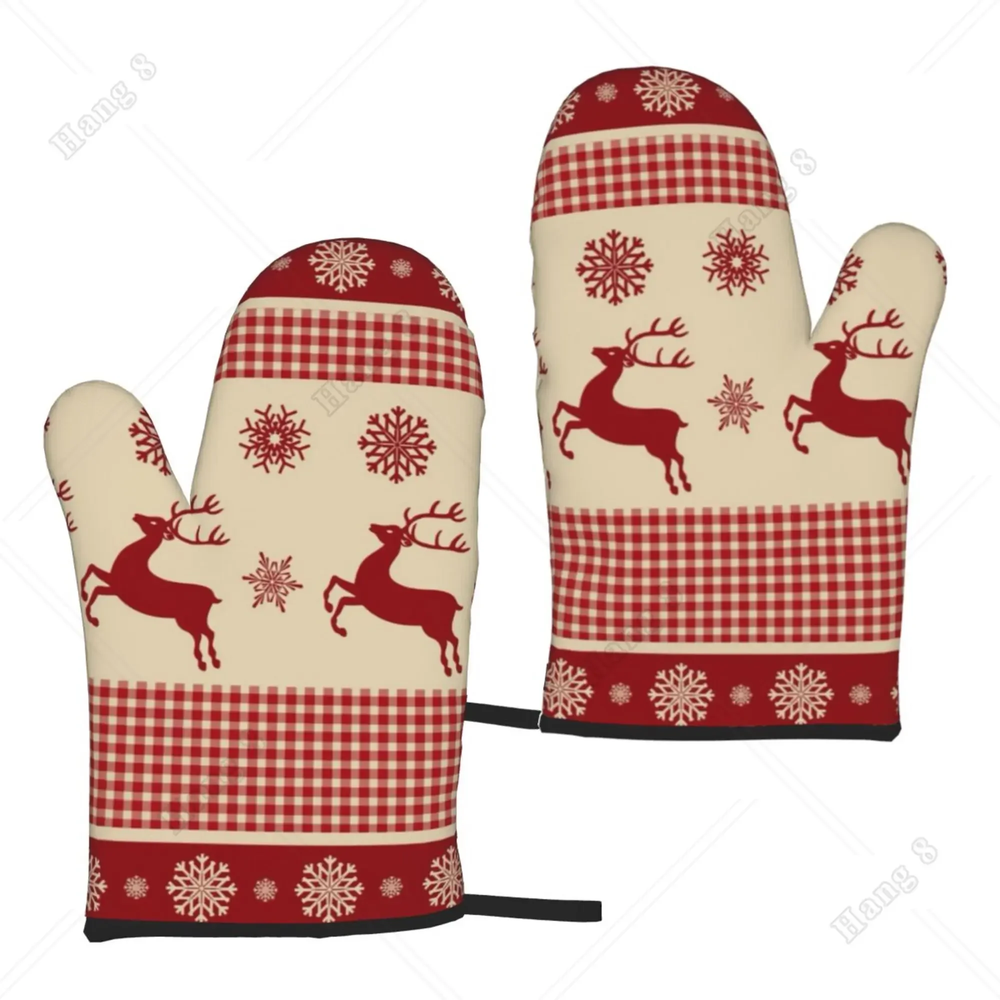 2pc Christmas Reindeer Snowflakes Tartan Oven Gloves For Men Women Cooking Bbq Heat Resistant Print Gift One Size Kitchen Gloves kitchen gloves