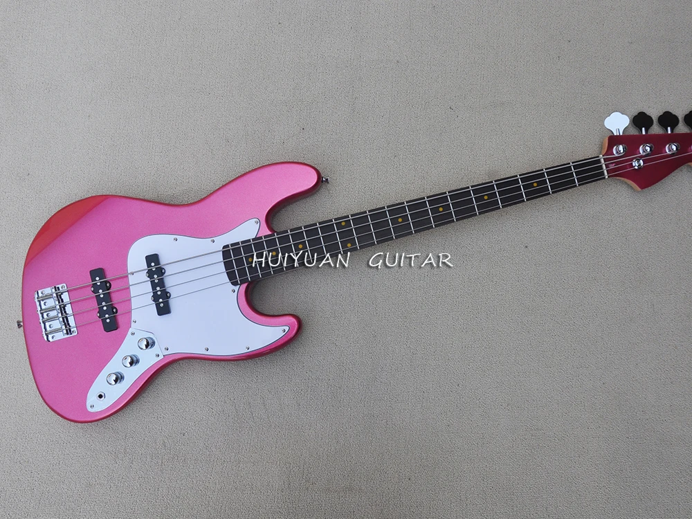 

Металлическая красная 4-струнная электрическая бас-гитара с 20 ладами, подставка из розового дерева, искусственная кожа, по индивидуальному заказу