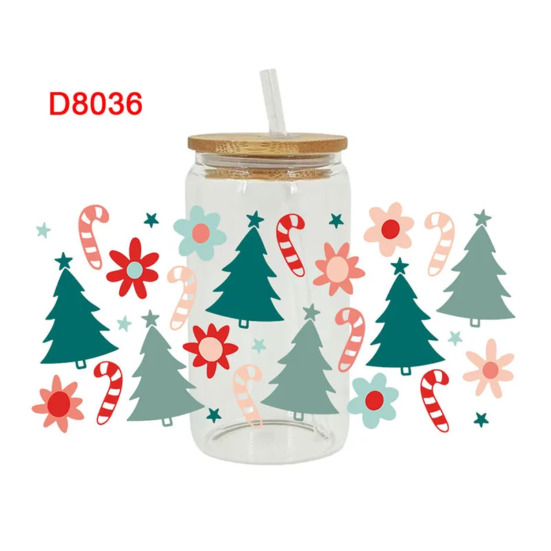 3D UV DTF Transfers Stickers 16oz Cup Wraps Merry Christmas Printed For DIY Glass Ceramic Metal Leather Etc D7954 dtf transfer sticker