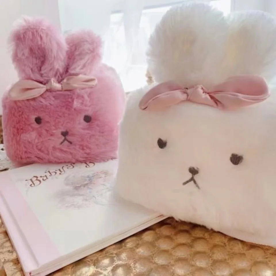 Toilet Paper Holder Tissue Box Napkin Holder Cute Pink Rabbit Tissue Cover Soft Plush Tissues Storage Box Kawaii Girls Bedroom Home Decor Toilet Paper Holder Napkin Case