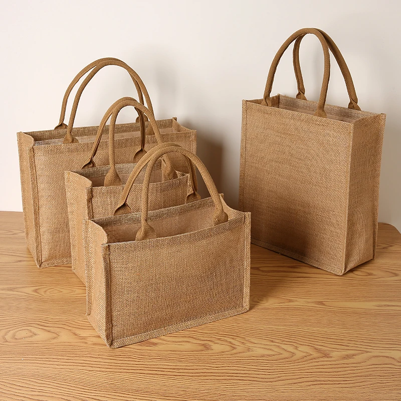 Women's jute tote bag large capacity shopping bag travel storage bag open mouth men's handbag Women's jute tote bag large capacity shopping bag travel storage bag open mouth men's handbag