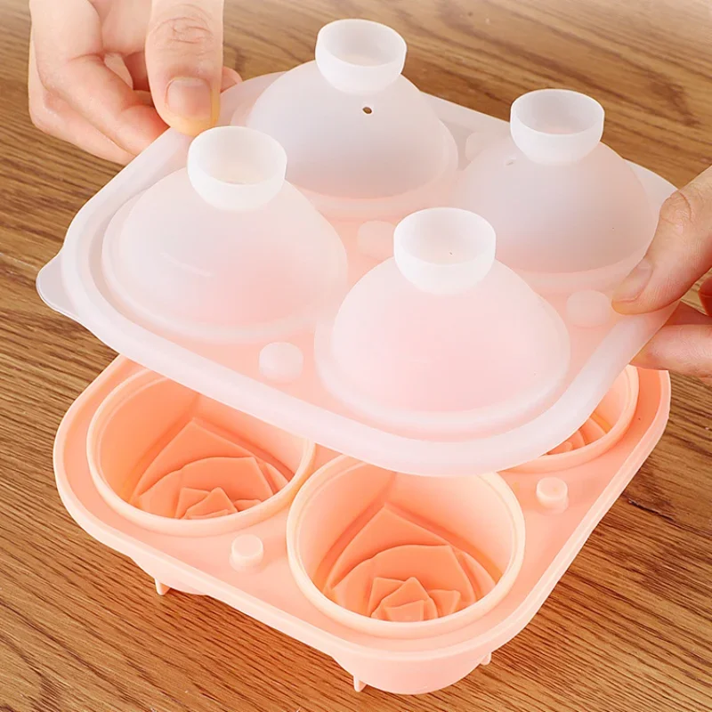 Ice Cube Maker 3D Rose Ice Molds 2.5 Inch Large Cube Trays Make 4/6 Giant Cute Flower Shape Pop Mold Silicone