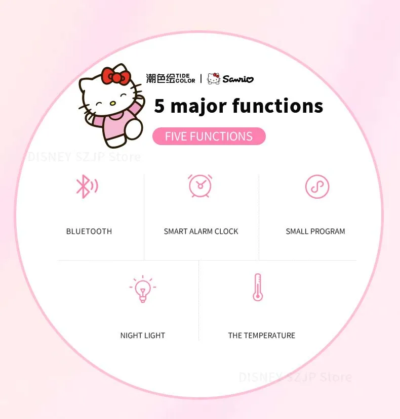 Description Picture 4 of itemSanrio ZGH-096 Bluetooth Speakers HelloKitty Kids Smart Alarm Clock LED Atmosphere Light Multi-Function KT Cat Speakers Gifts