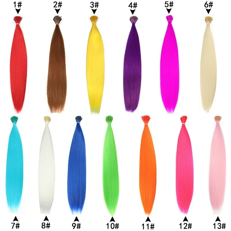 H&STAR 16Inch Synthetic 10pcs/pack Fake Hair Pieces Extensions Cord Rainbow  Hair Accessories For Wome festival