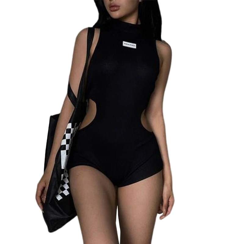 

Sleeveless Hollows Romper Zip High Collar Suits Clothes Women Jumpsuit Hip Sexy Jumpsuit Yoga Fitness Style Cloth