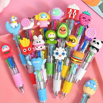Set di 3/5/10/26 penne divertenti 4 in 1, penne a sfera con 4 inchiostri di diversi colori, perfette per bomboniere, premi scolastici, regali di compleanno, deliziosi set di penne multicolori, realizzate in materiale PVC, design a forma di bastoncino, vari disegni carini, adatte per forniture scolastiche e da ufficio, Halloween, Natale, Ringraziamento