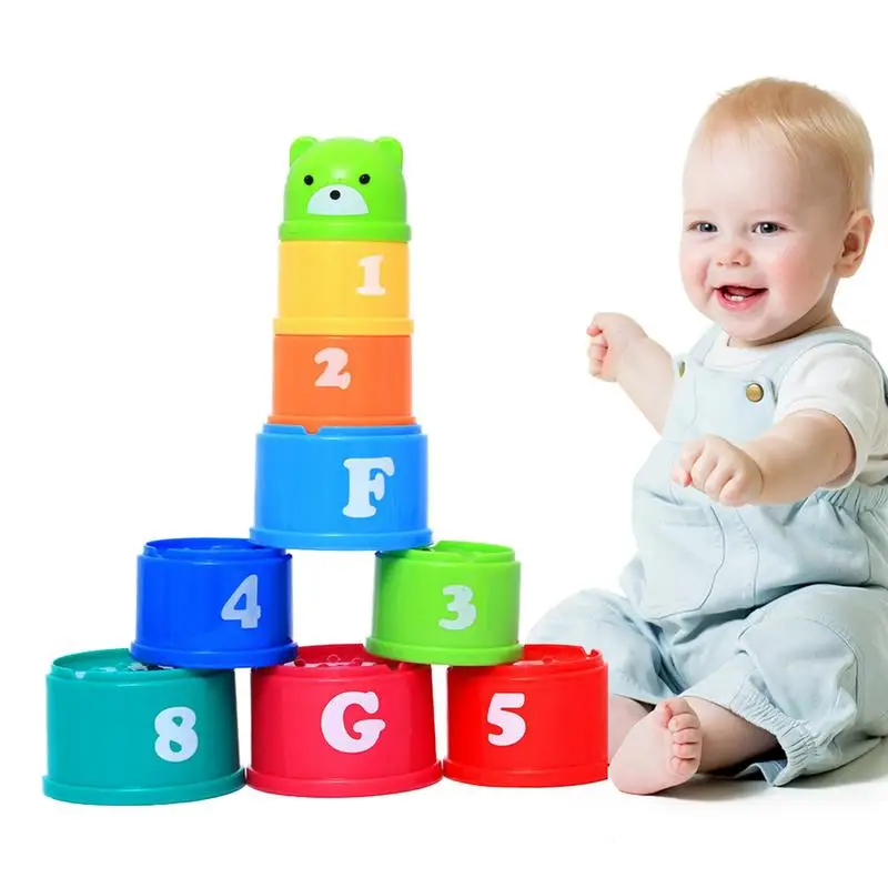 Stacking Cups 9pcs Colorful Stackable Blocks Shape Sorter Sorting Game Educational Montessori Stacking Toys For Learning