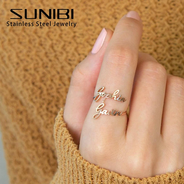 Gold Plated Heart Heart Design Custom Name Ring for Women – Myjewel India