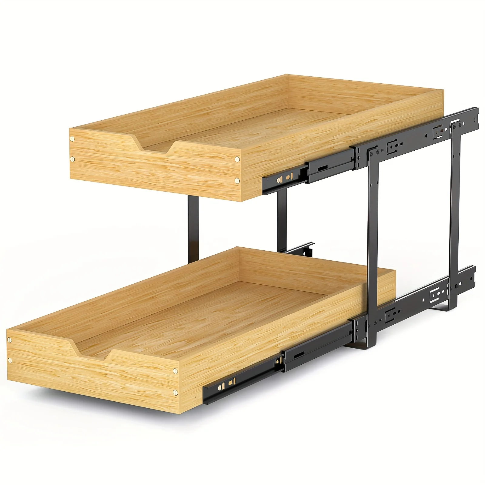 

2 Tier Wood Pull Out Cabinet Organizer, Wood Basket Slide Out Kitchen Cabinet Storage Organization Sliding Shelves Kitchen organ