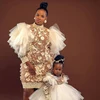 Seun Puffy Tiered Ruffles Sleeve Appliques Dress