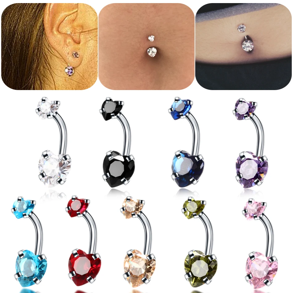 1PC Surgical Steel Crystal Belly Button Piercing for Women