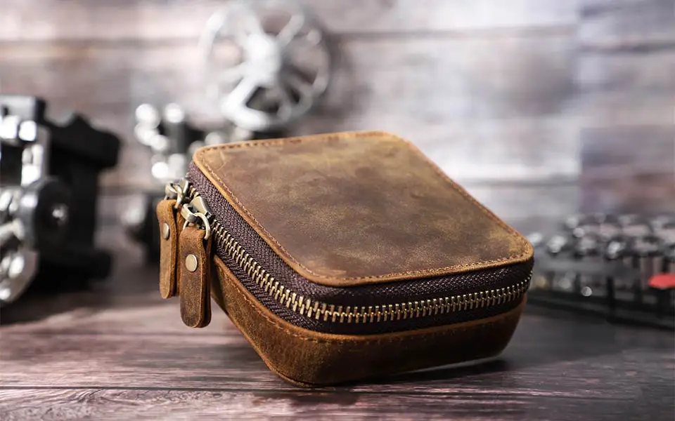 Handgemachte Retro Echtleder Schmuck Aufbewahrungsbox Organizer Display Reise Schmuckschatulle Halter für Männer Frauen Ring Zubehör – Detail 8