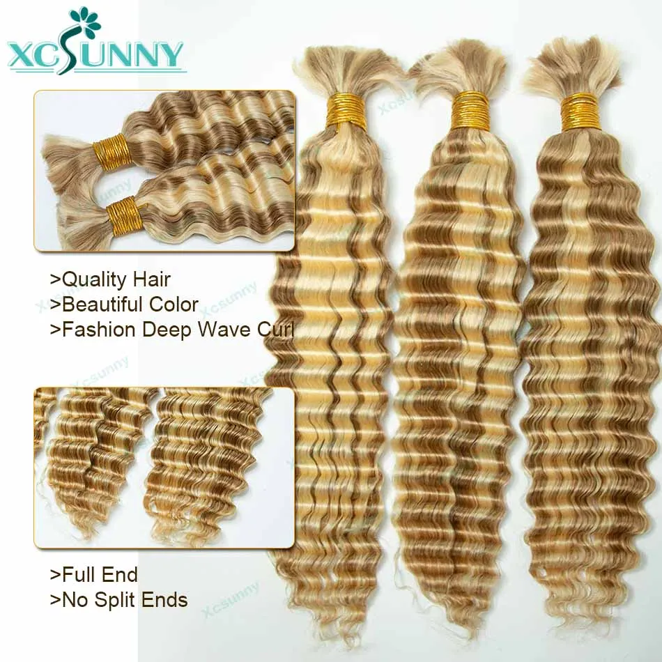 Human Hair Extensions Human Hair Bundles Braiding Hair Extensions Human Braiding Hair Highlight Bulk Curly Human Hair For Braiding Blonde 613 27 Deep Wave Double Drawn Bulk Human Hair Bundles No Weft Boho Braids