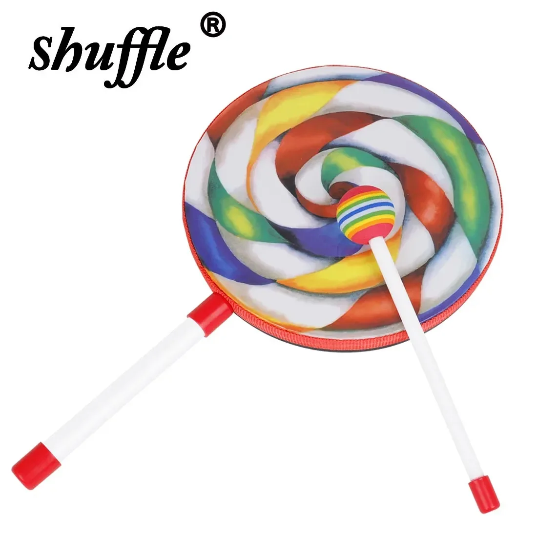 Hand Tambourine Hand Pan Drum Wooden Rattle Drum Orff 8 Inch Lollipop Style Hand Drum Percussion Instrument Portable Tambourine With Knock Stick Children Educational Kids Gifts
