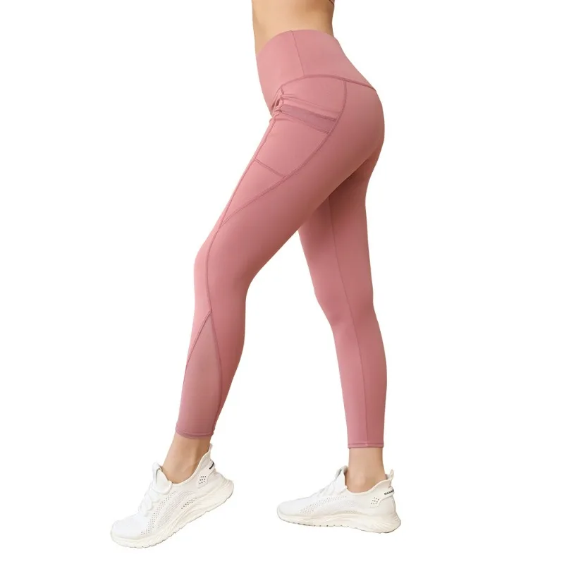 New Yoga Pants Women's High Waist Pocket Mesh Breathable Casual Fitness Sports Large Size Leggings Women Clothing
