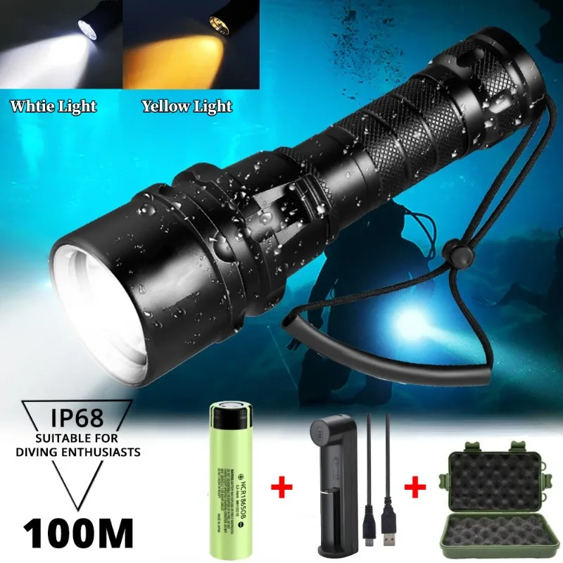 

LED Diving Flashlight Super Bright L2 Professional Underwater Scuba Dive Torch IP68 Waterproof Hand Lamp Using 18650 Battery