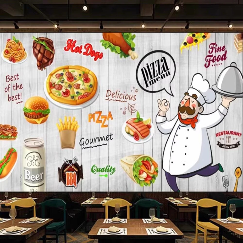 Papel de Parede Auto-adesivo Personalizado Papel de Parede Mural Decoração do Fundo Pizza Hambúrguer Frango Frito Loja do Leite Loja do Alimento