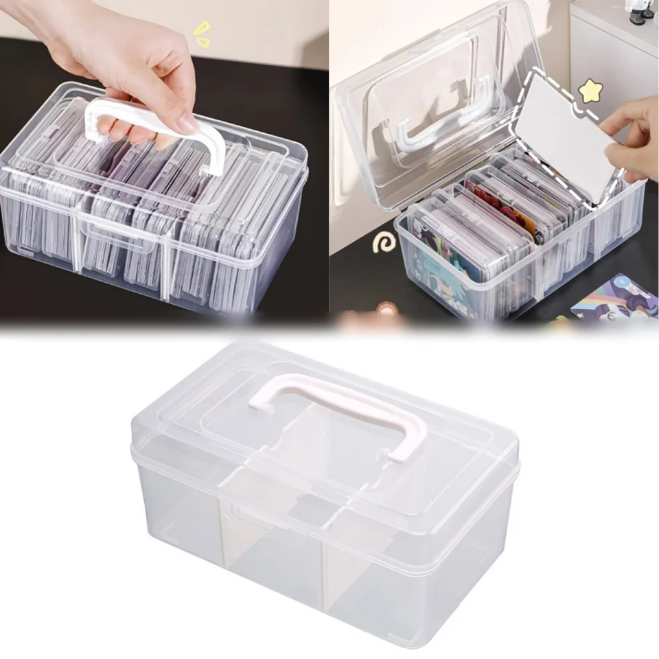 3 Grids Transparent Plastic Storage Box Photocards Small Card Storage ...