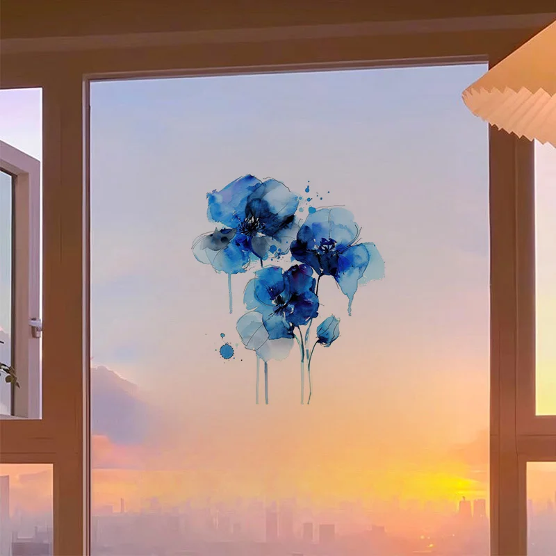 C1118# Various Blue Flowers Toilet Stickers, Bedroom Entryway Living Room Porch Home Decoration Wall Stickers, Removable Sticker