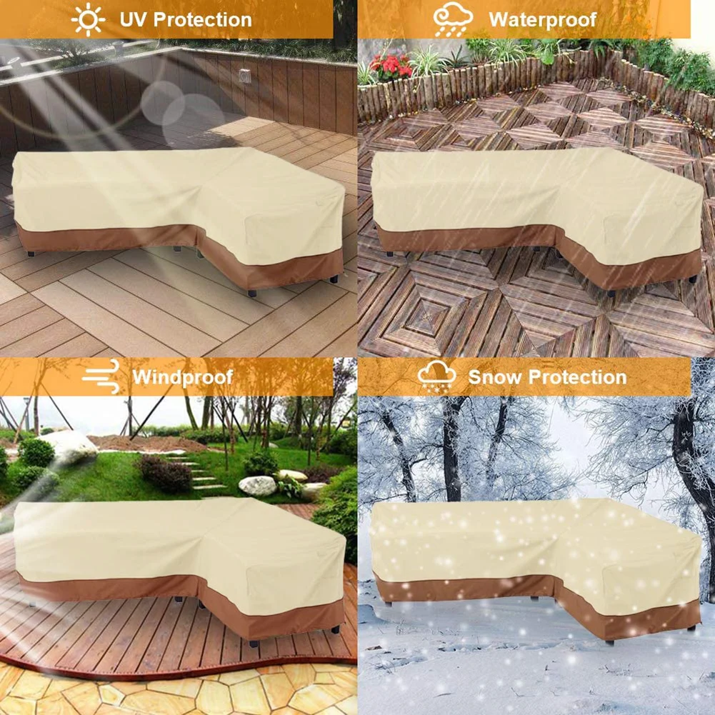 L Shape Corner Outdoor Sofa Cover Waterproof Rattan Corner Furniture Cover V Shape Sofa Table Chair Protective Dust Covers 6