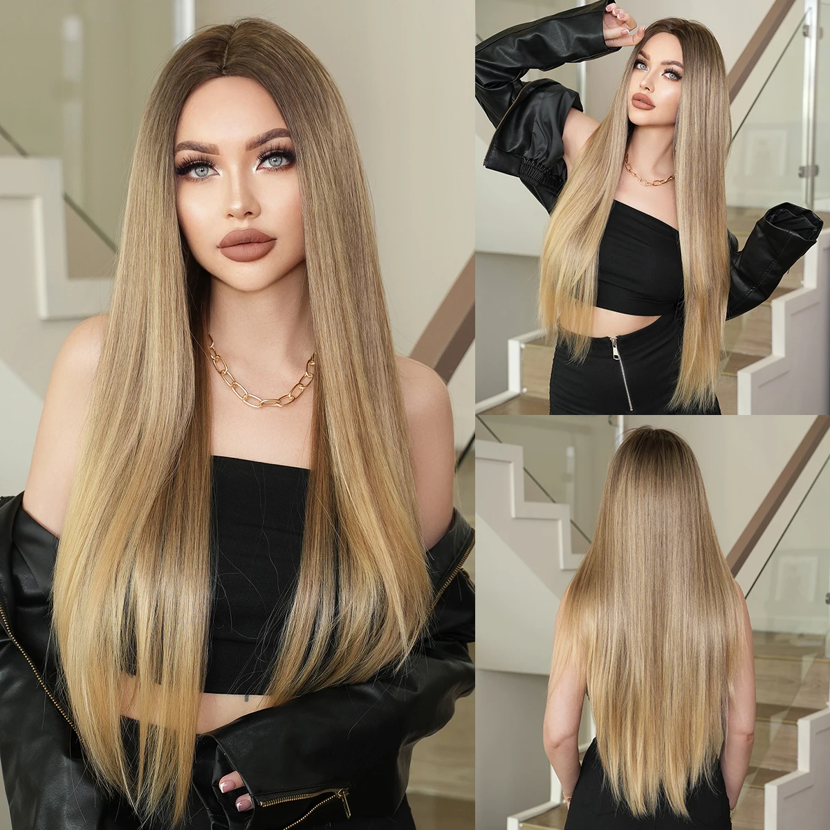 NAMM Long Straight Honey Blonde Wigs for Woman Daily Cosplay Wig Synthetic  Wigs for Daily Use Heat Resistant Fiber shine ash brown long straight good quality synthetic wig ash blonde wig for woman 150% 30 none lace full machine made wig