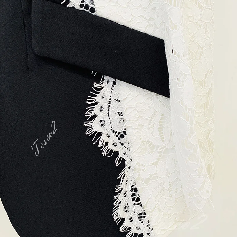Tesco Fashion Women's Suit Blazer Single Button Hollow Out Full Sleeve Contrast Color Lace Patchwork Suit Jacket Female Coat