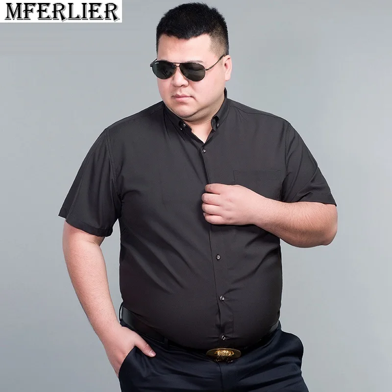 plus size 12XL 14XL 170kg summer men formal shirt short sleeve office shirt pockets business dress wedding