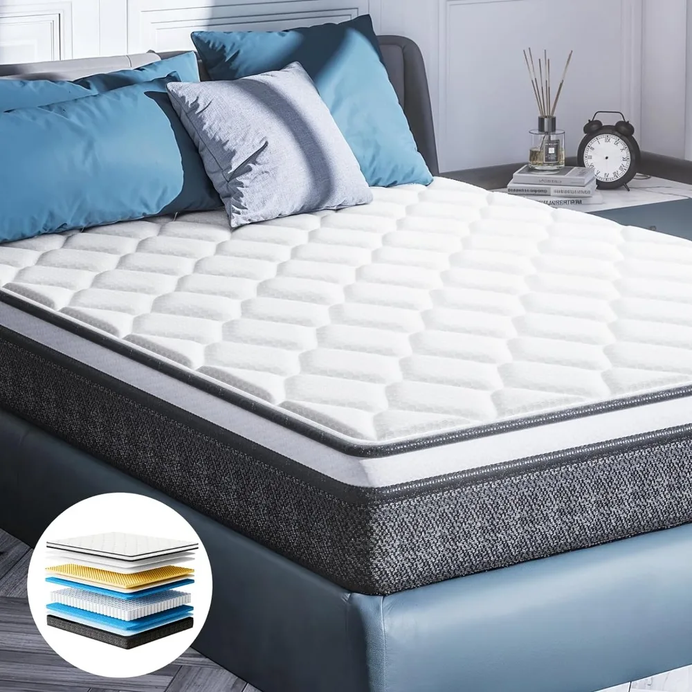 

Home Queen Size Mattress, 12 Inch Hybrid Medium Firm, Individual Pocket Springs, CertiPUR-US Certified Memory Foam, Mattress