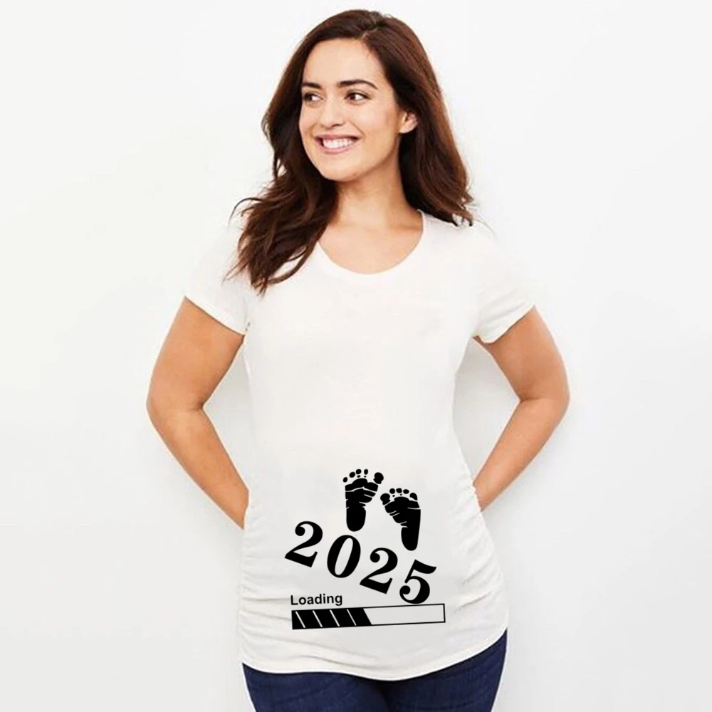 Baby Loading 2025 Print Pregnant T-Shirt Maternity Short Sleeve T Shirts Pregnancy Announcement Tops New Mom Tshirt Clothes Tees 4