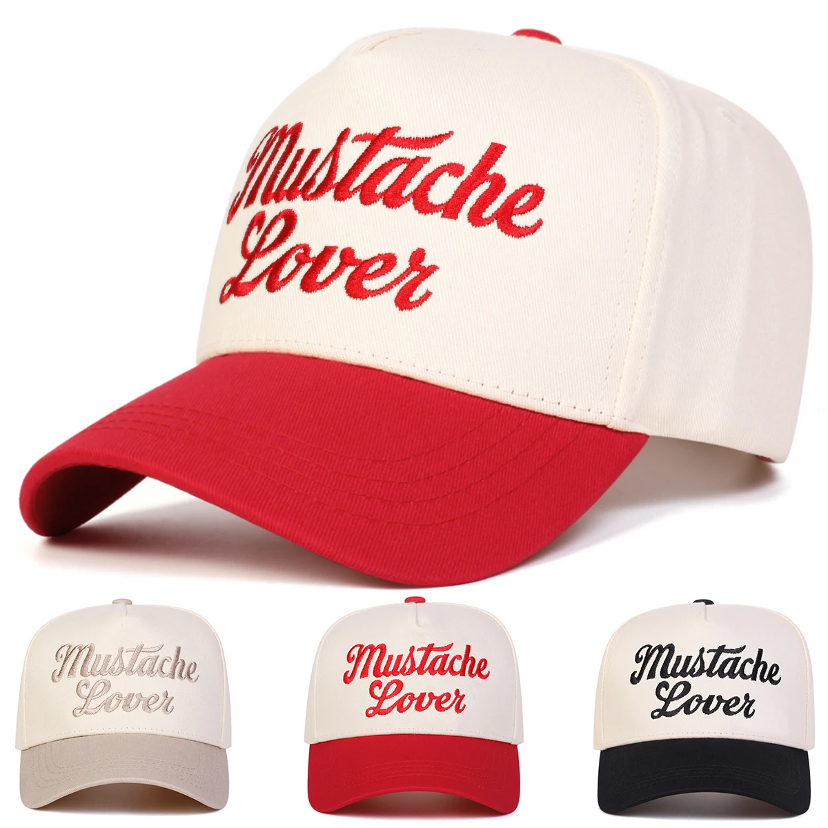 Unisex MUSTACHE LOVER Baseballkappen mit Stickerei, Frühling und Herbst, für den Außenbereich, verstellbare Freizeithüte, Sonnenschutzhut, Sportkappe – Detail 1