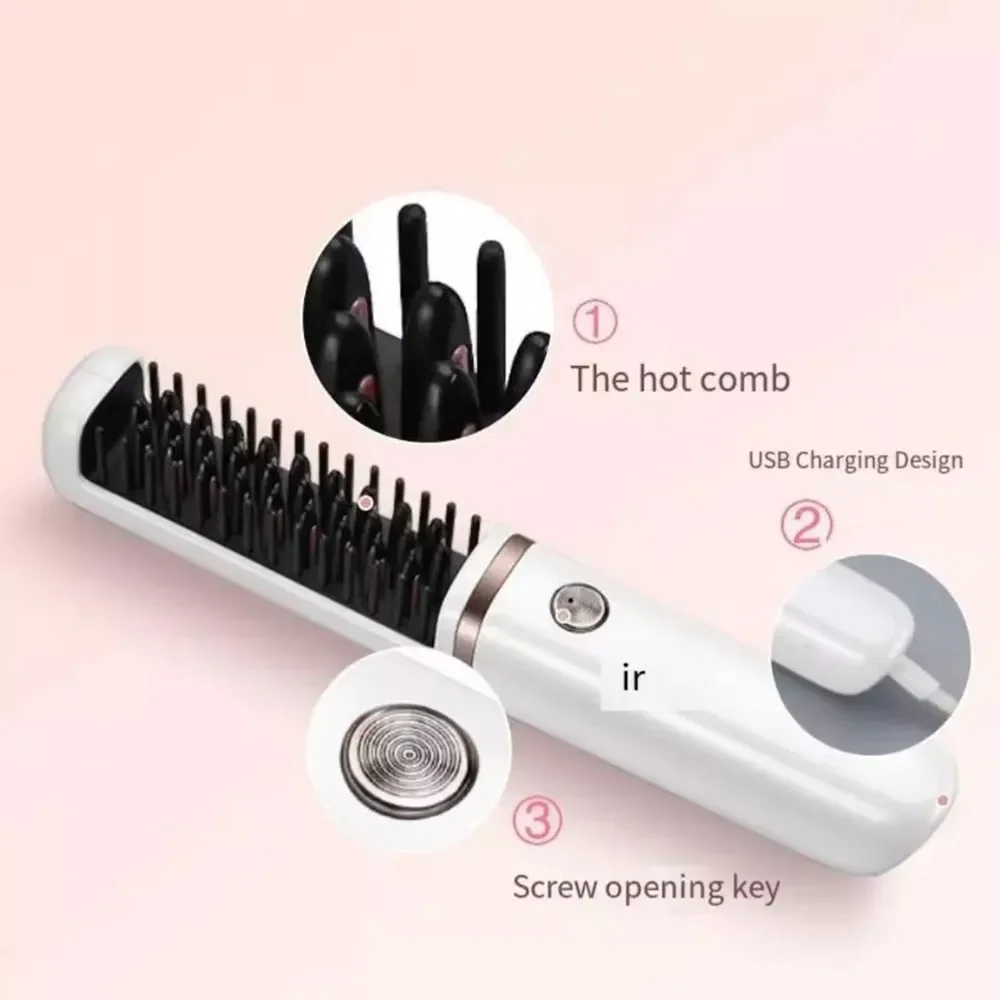 Wireless Hair Straightener Beard Comb for Women and Men 30W 4000mAh Automatic Brush Mini Magic Portable Cordless USB Charging 6