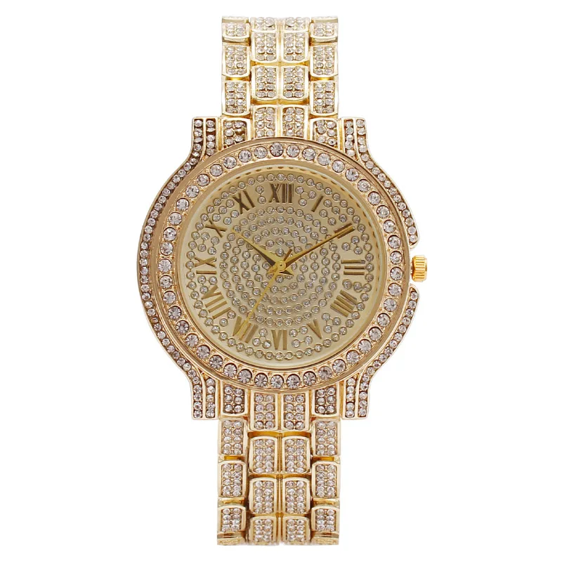 

Luxury Round Quartz Full Rhinestone Roma Dial Casual Watch Stainless Strap Fashionable Clock Waterproof Wristwatch for Women