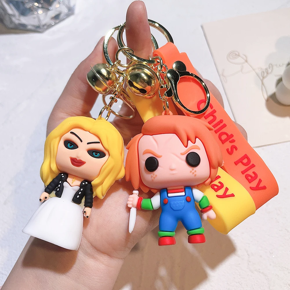 ハロウィン ホラー チャッキー ティファニー キーホルダー ストラップ ２個 子供のためのチャッキー花嫁と息子のキーホルダー,ホラーを持つPVC