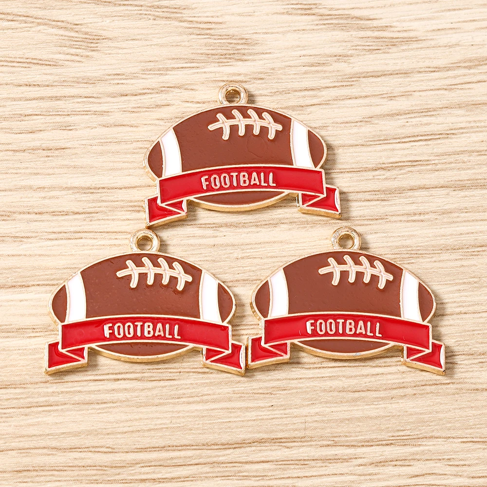 Tusember 10 Stück Niedliche Liebes-Sport-Anhänger, Emaille Rugby-Helm und Fußball-Anhänger für Schmuckherstellung, Ohrringe, Halsketten, DIY-Bastelarbeiten – Detail 5