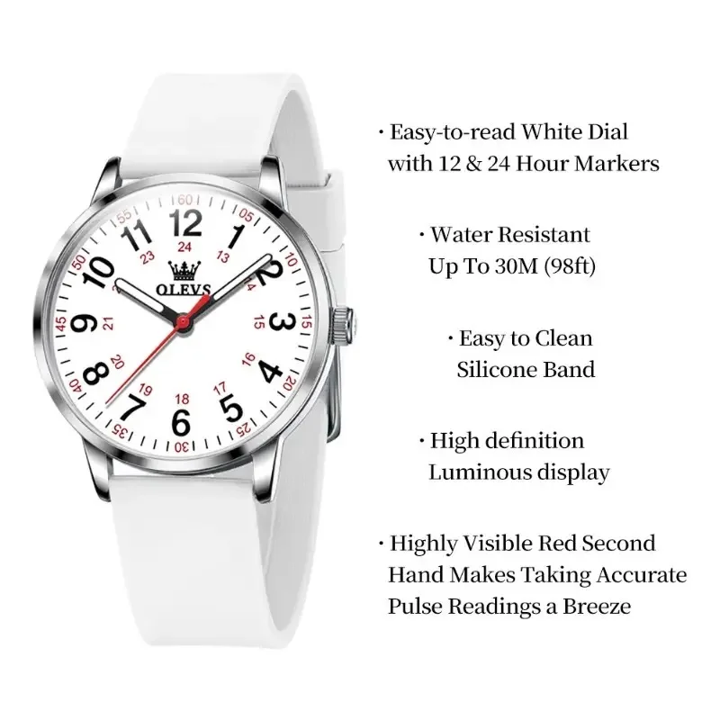 OLEVS Quartz Watch for Women Nurse Silicone Strap Waterproof Luminous Elegant Fashion Women's Wristwatches Reloj Mujer Clock