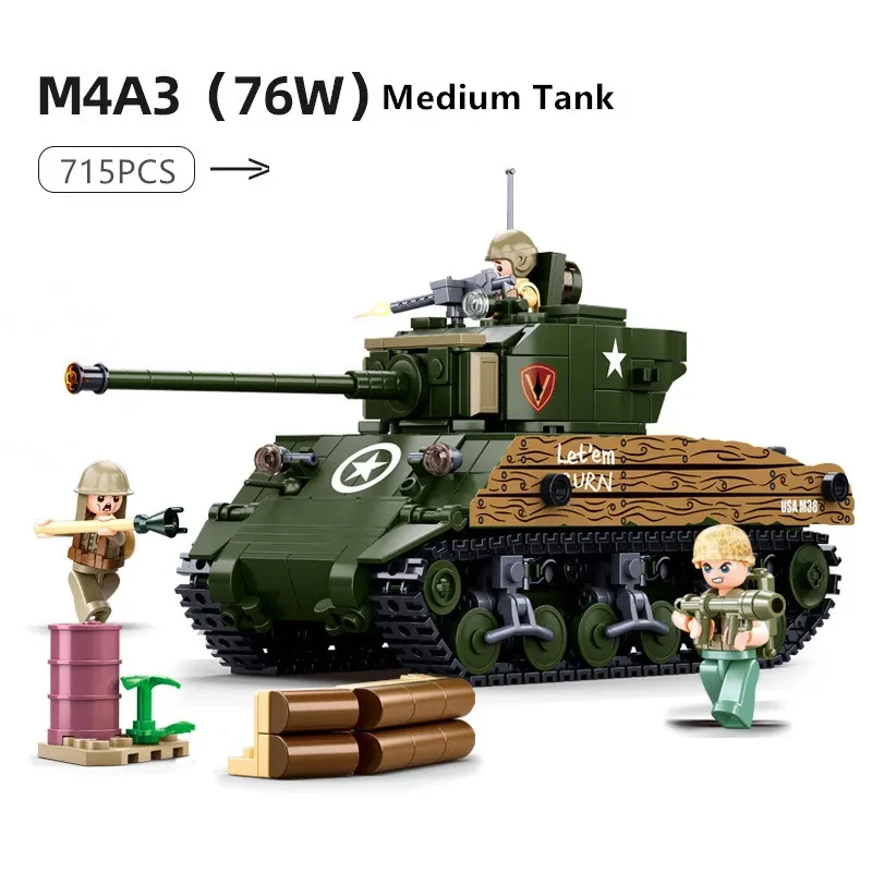 Sluban 715PCs M4A3  ũ  긯, WW2 Ŭ  Ⱙ ũ ǱԾ   Ʈ,   DIY 峭