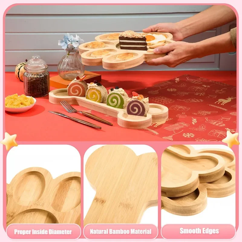 Bamboo Serving Trays with Grooves Wooden Dog Paw Bone Shaped Snack Platters Bamboo Charcuterie Board