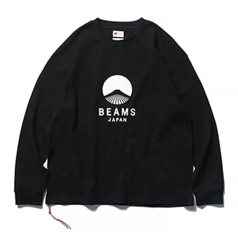 

BEAMS classic Mount Fuji print long sleeve T-shirt Japanese loose men's crewneck thin couple bottom sweatshirt autumn