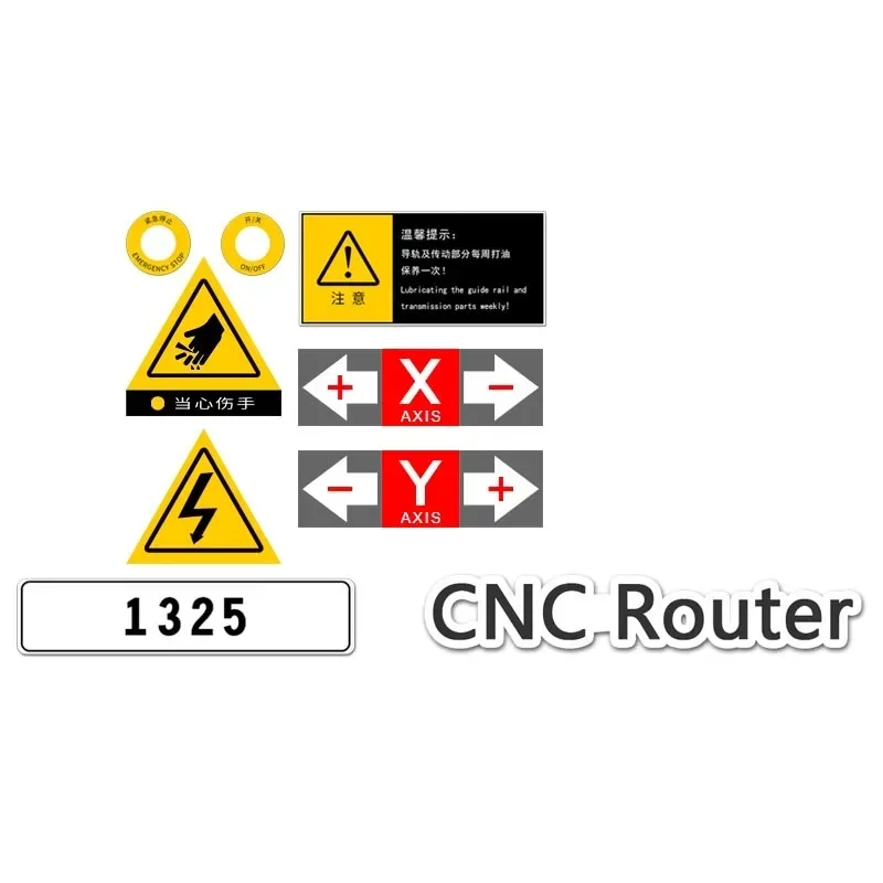 

1PC New Caution Sign Engraving Machine Safety Sign PVC Label X/Y/Z Axis Sticker 1325 Signage CNC Switch Emergency Stop Paste