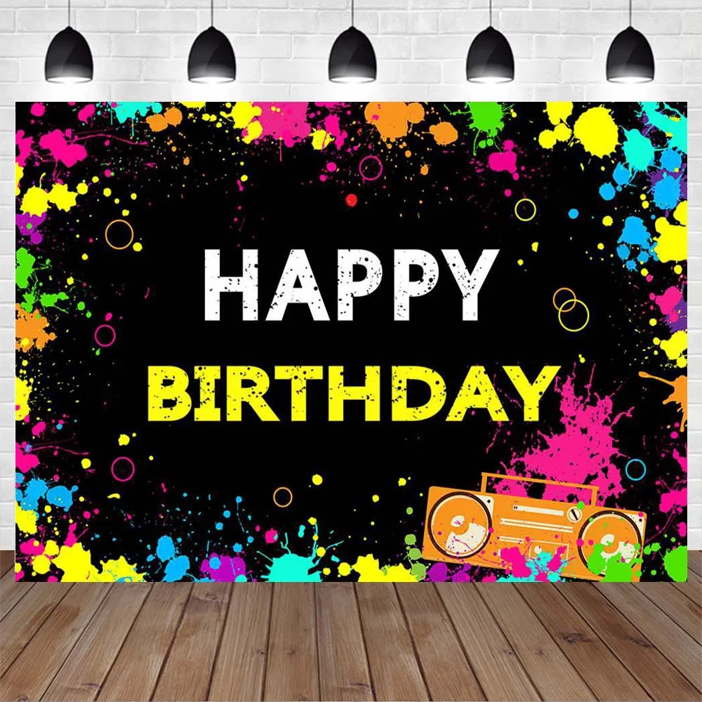 Glow in the Dark Neon Lights Birthday Party Photography Backdrops Retro Dance Party Graffiti Backdrop Studio Decor Banner photo backdrop